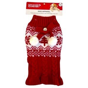 Friends Forever Knit Pet Holiday Tree Red & White Ugly Sweater with Poms XS NWT
